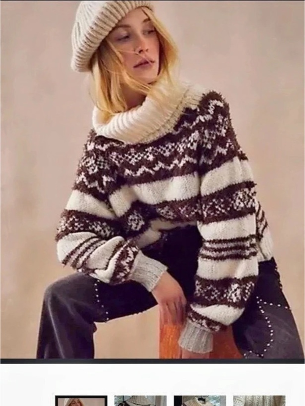Free People Check Me Out Pullover Fair Isle Turtleneck Sweater Oversized Fuzzy L